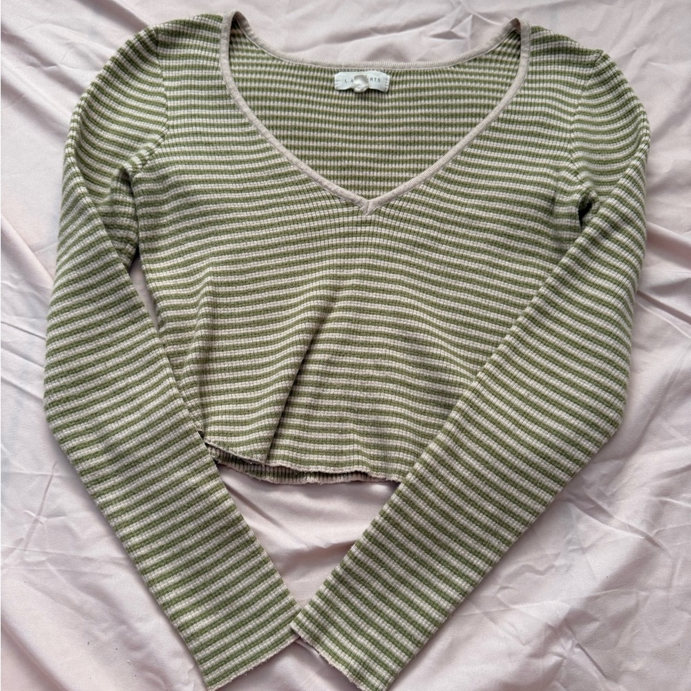 La Hearts Green Ribbed Crop Top